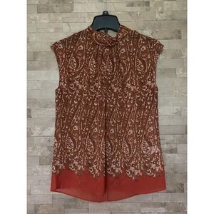 New York & Company ~ Sz Small Sleeveless Semi-Sheer Top Pleated Neckline (N)